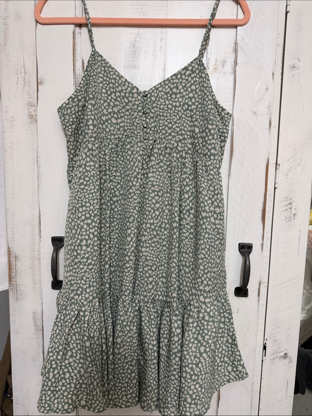 Sage Green Spotted Ruffle-Hem Slip Dress
